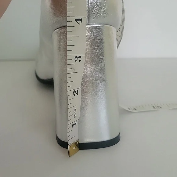 Silver womans high heel chunky heel square toe pumps party dress - Picture 8 of 8